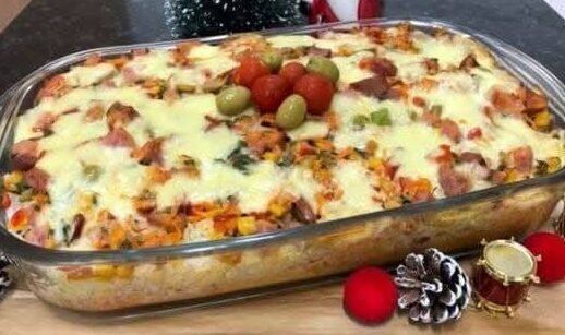 Arroz Recheado de Natal: Receita Gratinada com Frango e Passas