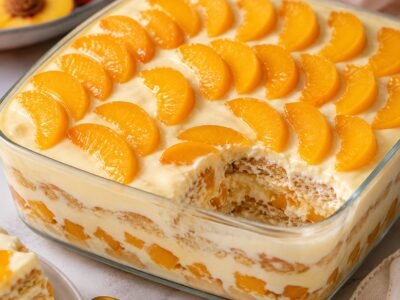 pavê de pêssego cremoso